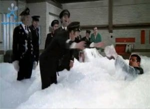 fark-foam-buses-080611 (The cast of Mutiny on the Buses getting up to some foamy hijinks with foam guy)
