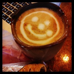 Enjoying a #smile latte after another good Coach Cafe (coffee serendipity)