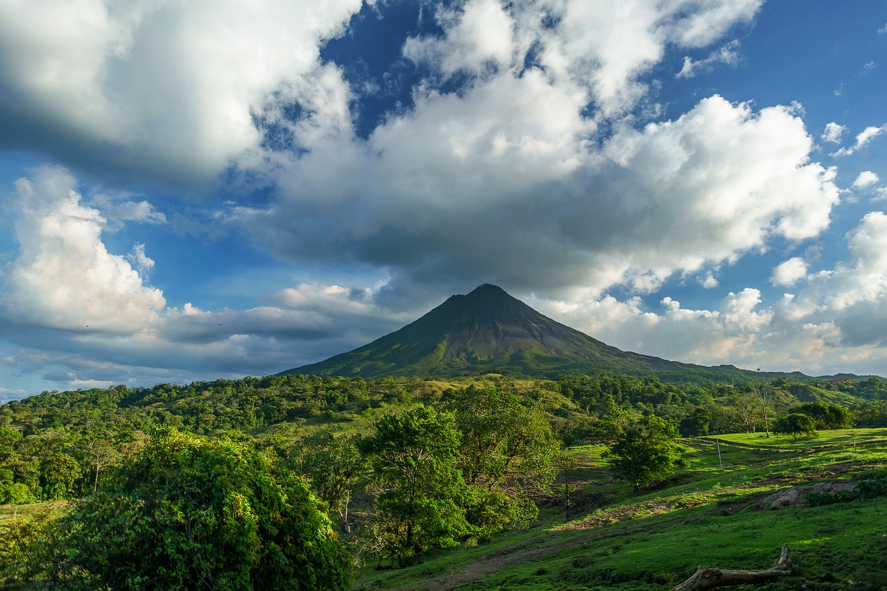 Volcano Costa Rica Clouds Blue Sky