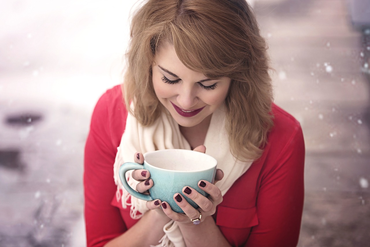 Coffee Cup, Woman, Girl, Snow. Winter